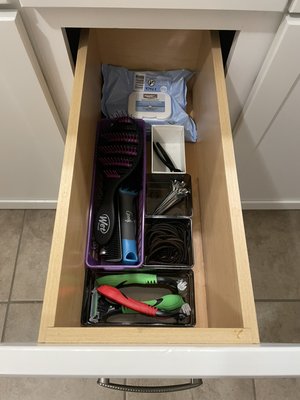 Bathroom Drawer Organization - These bathroom drawers look great with organizing trays! It's a simple but effective way to neaten up spaces.