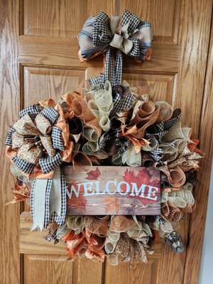 Handcrafted Wreaths - Only high-quality materials are used in my wreaths. Wire wreath frames covered with Deco Mesh, many of the mesh selections have foil strips, or patterns weaved into the mesh. The mesh is attached to the frame with zip ties to ensure stability. High quality wired ribbons 2.5" and 1.5" are dove tail cut to a length just above the mesh height so that the mesh is partially expose. the ribbons are grouped into clusters again allowing the mesh to be enjoyed by being partially exposed. The ribbon clusters are attached to the frame using color coordinating chenille stems (pipe cleaners). The back of the wreath frame is wrapped in ribbon to prevent damage to adjoining surfaces. Videos and additional pictures and prices @ PassingTimeCrafting.Etsy Handcrafted Wreaths - Only high-quality materials are used in my wreaths. Wire wreath frames covered with Deco Mesh, many of the mesh selections have foil strips, or patterns weaved into the mesh. The mesh is attached to the frame with zip ties to ensure stability. High quality wired ribbons 2.5" and 1.5" are dove tail cut to a length just above the mesh height so that the mesh is partially expose. the ribbons are grouped into clusters again allowing the mesh to be enjoyed by being partially exposed. The ribbon clusters are attached to the frame using color coordinating chenille stems (pipe cleaners). The back of the wreath frame is wrapped in ribbon to prevent damage to adjoining surfaces. Videos and additional pictures and prices @ PassingTimeCrafting.Etsy