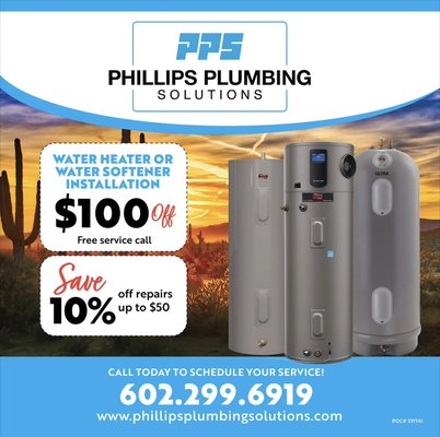 Promotions - We are thankful for you! Call us in the month of November and receive $100 off any water heater or water softener installation! Promotions - We are thankful for you! Call us in the month of November and receive $100 off any water heater or water softener installation!