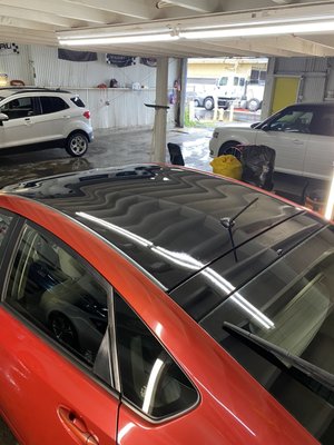 Vinyl Wrap - This Prius came in with heavy oxidation on the roof. A very common issue with vehicles here in Hawaii. This caused the paint to fail and start to crack, peel, and discolor. These issues left the vehicle not looking great.
Our client didn’t want to re-paint the roof and instead opted for a vinyl wrap install. We sanded down the bad paint to ensure the vinyl went on smoothly then installed the wrap and topped it with a ceramic coating. This completely transformed the look of this vehicle! Vinyl wrapping an area like this, is a very budget friendly when comparing to the price of re-painting panels, and lasts anywhere from 3-5 years!
We offer partial and complete vinyl wrapping services! Our professionally trained staff guarantees satisfaction on each and every job. If you’re looking for a fix like this on your vehicle, or just want to switch up the style / color of your vehicle , give us a call! Vinyl Wrap - This Prius came in with heavy oxidation on the roof. A very common issue with vehicles here in Hawaii. This caused the paint to fail and start to crack, peel, and discolor. These issues left the vehicle not looking great.
Our client didn’t want to re-paint the roof and instead opted for a vinyl wrap install. We sanded down the bad paint to ensure the vinyl went on smoothly then installed the wrap and topped it with a ceramic coating. This completely transformed the look of this vehicle! Vinyl wrapping an area like this, is a very budget friendly when comparing to the price of re-painting panels, and lasts anywhere from 3-5 years!
We offer partial and complete vinyl wrapping services! Our professionally trained staff guarantees satisfaction on each and every job. If you’re looking for a fix like this on your vehicle, or just want to switch up the style / color of your vehicle , give us a call!