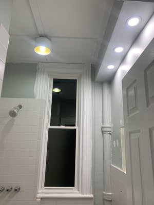 install new lights in bathroom - This remodel was done in old bathroom where we installed new wiring and new lights without breaking sheetrock