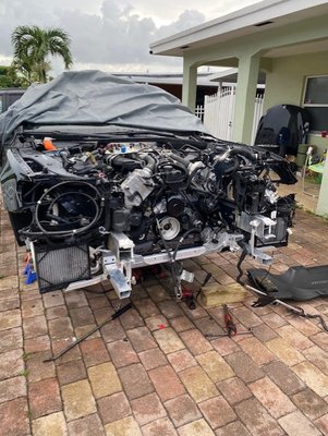 BMW 750li x drive Engine swap - This car was purchased at the auction with a bad engine, one of our costumers knowing the years of experiences we have working on European cars and the job we have performance on his cars recommended us to the owner. we diagnostic the car for a second opinion and determinate it was a bad engine lock at the rod number 3. we order a brand new engine unit a an amazing price. we received the engine 5 days later and took us 3 days to put it together. one of our super happy costumer is driving South FL on Style! BMW 750li x drive Engine swap - This car was purchased at the auction with a bad engine, one of our costumers knowing the years of experiences we have working on European cars and the job we have performance on his cars recommended us to the owner. we diagnostic the car for a second opinion and determinate it was a bad engine lock at the rod number 3. we order a brand new engine unit a an amazing price. we received the engine 5 days later and took us 3 days to put it together. one of our super happy costumer is driving South FL on Style!