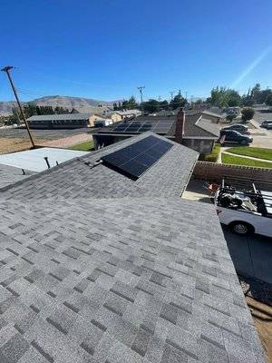 Asphalt roof with solar - New roof with solar. We love the work we do and it shows. Call today and get your new roof and solar project done! Asphalt roof with solar - New roof with solar. We love the work we do and it shows. Call today and get your new roof and solar project done!