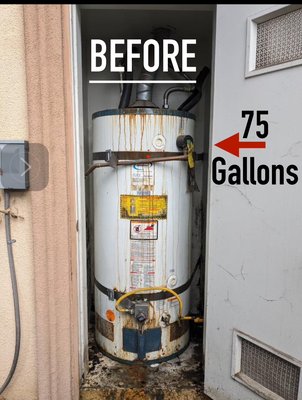 75 gallon conversion to tankless - This was a Tankless conversion from a 75 Gallon to at Navien NPE2 with a circulation pump internally, and there was water damage to the drywall which got replaced and completed all in one day 75 gallon conversion to tankless - This was a Tankless conversion from a 75 Gallon to at Navien NPE2 with a circulation pump internally, and there was water damage to the drywall which got replaced and completed all in one day