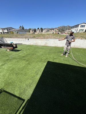 Artificial Turf. - Laid 2,000 sq ft. of artificial turf in Escondido, CA for a daycare on the top of a pre existing filled in swimming pool.