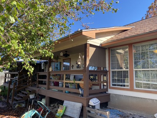 Gutters - Customer wanted to add two additional sections of gutters. We added copper penny colored gutters with beaver brown downspouts to match the gutter on the front of the home.