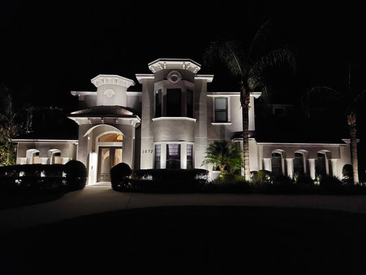 Landscape Lighting - Lighting on multiple levels, shrubs and backyard.