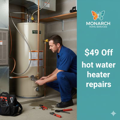 Water Heater – Free Inspection with Repair Services - A homeowner contacted Monarch Home Services after experiencing inconsistent hot water and signs of a leaking water heater. Our team provided a free inspection, identified the issue, and performed the necessary repairs to restore reliable hot water for the home. Whether it’s a failing element, faulty thermostat, sediment buildup, or a leaking tank, our licensed technicians deliver fast, honest, and affordable water heater solutions. We repair all major brands and also offer replacement options when needed. Our goal is to protect your home, reduce downtime, and get your hot water running again the same day. Water Heater – Free Inspection with Repair Services - A homeowner contacted Monarch Home Services after experiencing inconsistent hot water and signs of a leaking water heater. Our team provided a free inspection, identified the issue, and performed the necessary repairs to restore reliable hot water for the home. Whether it’s a failing element, faulty thermostat, sediment buildup, or a leaking tank, our licensed technicians deliver fast, honest, and affordable water heater solutions. We repair all major brands and also offer replacement options when needed. Our goal is to protect your home, reduce downtime, and get your hot water running again the same day.