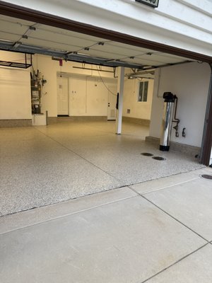 Epoxy 3 car garage - For this 3-car garage, we installed a professional-grade full flake epoxy flooring system designed for durability, easy cleaning, and long-term protection. We began by diamond-grinding the entire concrete surface to ensure strong adhesion. Cracks and imperfections were repaired, and a moisture-blocking base coat was applied before broadcasting decorative flake evenly across all areas including the stem walls for a clean, finished look.
After curing, the floor was scraped and vacuumed to remove excess flake, then sealed with a UV-stable, chemical-resistant polyaspartic topcoat. The result is a seamless, slip-resistant surface that resists hot-tire pickup, staining, and wear — while giving the garage a bright, modern showroom appearance.
This system is perfect for homeowners who want a garage floor that looks amazing and stands up to daily use, vehicles, storage, hobbies, and spills — with minimal maintenance required. Epoxy 3 car garage - For this 3-car garage, we installed a professional-grade full flake epoxy flooring system designed for durability, easy cleaning, and long-term protection. We began by diamond-grinding the entire concrete surface to ensure strong adhesion. Cracks and imperfections were repaired, and a moisture-blocking base coat was applied before broadcasting decorative flake evenly across all areas including the stem walls for a clean, finished look.
After curing, the floor was scraped and vacuumed to remove excess flake, then sealed with a UV-stable, chemical-resistant polyaspartic topcoat. The result is a seamless, slip-resistant surface that resists hot-tire pickup, staining, and wear — while giving the garage a bright, modern showroom appearance.
This system is perfect for homeowners who want a garage floor that looks amazing and stands up to daily use, vehicles, storage, hobbies, and spills — with minimal maintenance required.