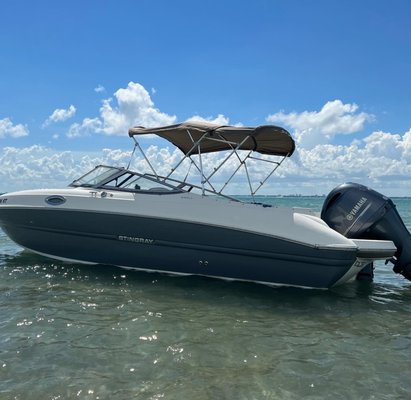 Stingray 24 Ft Boat - Starting times: 10:00 am, 12:30pm, 3:00pm, 5:30pm, 8:00pm.
Guests: Up to 8 People
Location: TBD at booking
Includes: Fuel for the full trip, All the safety Items, Stereo with Bluetooth, 8 Ft Bimini Top, Cooler with 1 bag of ice.
Cancellation Policy: 48 hours for full refund, 24 hours for Bruschi Bucks. (More instructions at checkout)
Book with $1 today and pay the day of your rental.