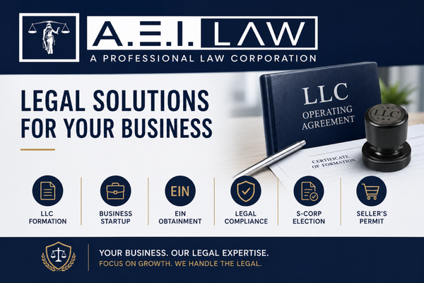 Company Formation - Limited Liability Company - 1. LLC Formation:
- File articles of organization and pay the Secretary of State (“SoS”) fee;
- File the first statement of information and pay the SoS fee;
- Purchase one year of registered agent services from Registered Agents, Inc.
2. Provide LLC Startup Documents:
- LLC operating agreement;
- Designation of members;
- Resignation of organizer;
- Consent of members/organizational document (i.e., first meeting or managing member);
- A membership ledger; and
- A bank resolution and meeting minutes form.
3. EIN Obtainment from the IRS.
4. Company Kit (Book, Seal & Certificates).
5. Business License:
- Our law office will provide guidance on obtaining a business license, i.e., send you a link and answer questions.
6. “S” Election: Fill out form 2553 for S election with the IRS and submit it to the IRS for you.
7. Seller's Permit:
- Our law office will send you a link to obtain your seller's permit if you need one. Company Formation - Limited Liability Company - 1. LLC Formation:
- File articles of organization and pay the Secretary of State (“SoS”) fee;
- File the first statement of information and pay the SoS fee;
- Purchase one year of registered agent services from Registered Agents, Inc.
2. Provide LLC Startup Documents:
- LLC operating agreement;
- Designation of members;
- Resignation of organizer;
- Consent of members/organizational document (i.e., first meeting or managing member);
- A membership ledger; and
- A bank resolution and meeting minutes form.
3. EIN Obtainment from the IRS.
4. Company Kit (Book, Seal & Certificates).
5. Business License:
- Our law office will provide guidance on obtaining a business license, i.e., send you a link and answer questions.
6. “S” Election: Fill out form 2553 for S election with the IRS and submit it to the IRS for you.
7. Seller's Permit:
- Our law office will send you a link to obtain your seller's permit if you need one.