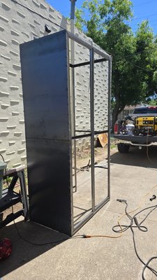 custom metal cage - metal cage to be placed outside the
dental office to cover the air and suction
machine