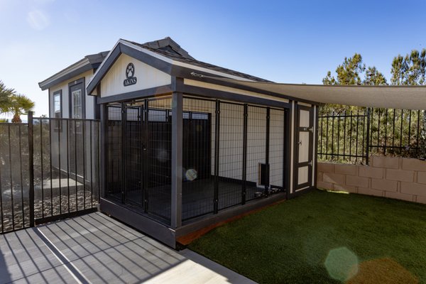 Dog Kennel Shed and 10x12 HOA Storage Shed in Apple Valley, CA - Custom dog kennel shed and 10x12' backyard storage shed in Apple Valley, CA featuring durable construction, proper ventilation, and easy maintenance. Designed and installed by our in-house crews. The storage shed was even built with a tile roof to meet HOA requirements. One beautiful backyard and one happy customer! Dog Kennel Shed and 10x12 HOA Storage Shed in Apple Valley, CA - Custom dog kennel shed and 10x12' backyard storage shed in Apple Valley, CA featuring durable construction, proper ventilation, and easy maintenance. Designed and installed by our in-house crews. The storage shed was even built with a tile roof to meet HOA requirements. One beautiful backyard and one happy customer!