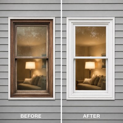Before and After - Before and after exterior improvement project completed by Collins Exteriors. This home received professional upgrades designed to improve appearance, durability, and protection from the elements. Whether it’s new windows, vinyl siding, or seamless gutters, our goal is always the same. Clean installation, quality materials, and long-lasting results that enhance curb appeal and protect the home.