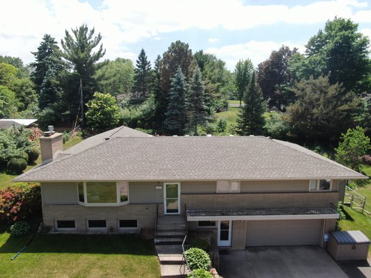 Shoreview Roof & gutters - GAF Timberline HDZ shingles.  New 5" aluminum seamless gutters, and 3"x4" aluminum downspouts