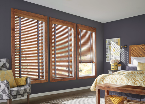 Wood Blinds - The arboreal beauty of sustainably-sourced Wood Blinds adds a rich warmth to any room. Meticulously crafted from North American hardwood in rustic and modern paints, stains, and finishes, Wood Blinds add natural insulation and character to your home. Wood Blinds - The arboreal beauty of sustainably-sourced Wood Blinds adds a rich warmth to any room. Meticulously crafted from North American hardwood in rustic and modern paints, stains, and finishes, Wood Blinds add natural insulation and character to your home.