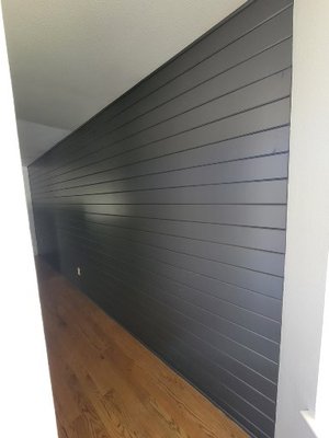 Room Remodel - For this room remodel in Turlock CA. My client had a good idea of what she wanted for her master bedroom walls. Install a beautiful 6-inch pine shiplap. The jet-black color on the shiplap made the wall come to life. It was a great project. The time frame was 4 days. Room Remodel - For this room remodel in Turlock CA. My client had a good idea of what she wanted for her master bedroom walls. Install a beautiful 6-inch pine shiplap. The jet-black color on the shiplap made the wall come to life. It was a great project. The time frame was 4 days.