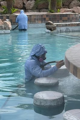 Cleaning pool tile without draining the pool. - If you have any questions on our tile cleaning process please reach out.  We offer free estimates.