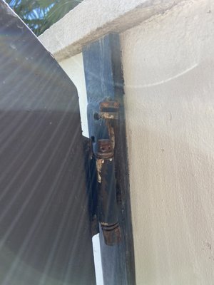 Side gate repair - Black Bear roaming around customers backyard decided it wanted to climb and use side gate as a rocking chair. Broke the door right off its hinges.
Reggie, our in-house welder took care of this project. We added new fire-code self closing hinges and gave this spanish style door a fresh new coat of paint. Another happy customer! Side gate repair - Black Bear roaming around customers backyard decided it wanted to climb and use side gate as a rocking chair. Broke the door right off its hinges.
Reggie, our in-house welder took care of this project. We added new fire-code self closing hinges and gave this spanish style door a fresh new coat of paint. Another happy customer!