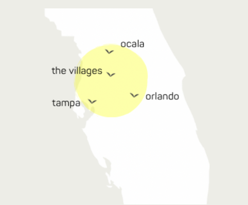 Service Area - The Villages, FL · Lady Lake, FL · Clermont, FL · Ocala, FL · Summerfield, FL · Fruitland Park, FL · Belleview, FL · Leesburg, FL · Mount Dora, FL · Brooksville, FL