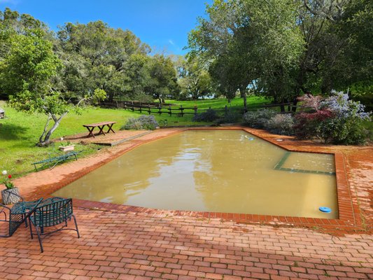 Mud Pool - This pool was full of mud after a big rainfall. We cleared it up without having to drain it. Cleaned the filter, and balanced the chemistry. This took 4 days. Mud Pool - This pool was full of mud after a big rainfall. We cleared it up without having to drain it. Cleaned the filter, and balanced the chemistry. This took 4 days.