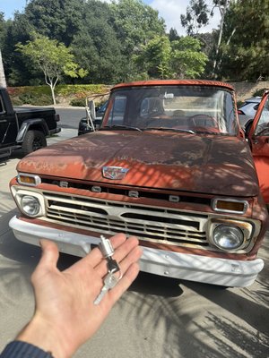 Vintage Ford F250 1966 - Customer lost the only set of keys to this classic Ford pickup. Since no spare was available, we replaced the ignition system and provided a new working key. Truck is back in action! Vintage Ford F250 1966 - Customer lost the only set of keys to this classic Ford pickup. Since no spare was available, we replaced the ignition system and provided a new working key. Truck is back in action!