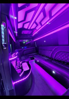 Limo Style Mercedes-Benz Sprinter Van - Mercedes Ben sprinter van this van hold up to 15 people comfortably has 2 tv, Laser show, usb changer also has beverages (water, Coca-Cola, Pepsi, sprite, 7-up , Orange juice, Cranberry juice, Pineapple  juice, Red bull, Monster, and a set of 2 bottles of  alcohol