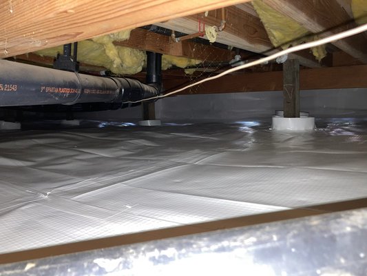 This is a crawlspace encapsulation system - Crawl space vapor barrier system that was done underneath a house in San Rafael