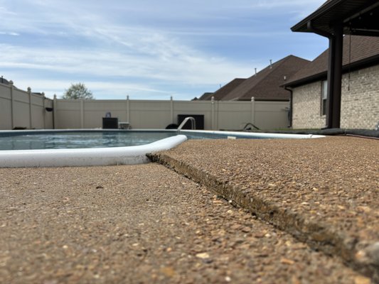 Pool Deck Repairs - This pool deck had sunk approximately 2 inches. We were able to lift the sunken concrete slab in just a few short hours. Pool Deck Repairs - This pool deck had sunk approximately 2 inches. We were able to lift the sunken concrete slab in just a few short hours.
