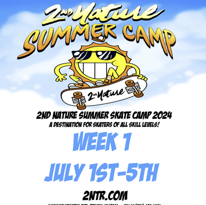 Summer Camp - Come learn the basics and fundamentals of skateboarding from our advanced and experienced instructors in a great environment. Our camps are designed for skaters with all skill levels from beginners to advanced skaters. Some of our camp Activities include 2 hours of skate instruction, and fun daily skate contests and games. Every skater will also get the opportunity to paint and create their own skateboard deck! We are fully equipped with our own gear if you don’t have your own. Our lessons and camps are a great way for your child to build new friendships and develop great social connections.

   **Early Bird Pricing discounts until March 31st. Big savings offered depending on package***  Use code 'EARLYBIRD" to get discount by March 15th

        *Early Drop off and pick up times now available at a separate rate

                -7:00am Early Drop off and 5:00 pm late pick up 

-Lunch Provided

-Safety Gear and Boards Provided

** Recommended age for summer camp is 5-14**