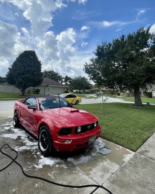 Complete Exterior Detail On Our Customers Mustang - - Foam Cannon Exterior
- Hand Wash Exterior 
- Clean Windows + Tires + Rims
- Clay Bar Treatment
- Buff & Polish Exterior 
- Hand Wax Exterior 
- Clean Door Jambs
- Clean Engine Compartment 
- Tire Shine