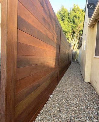 Santa Monica fence job - Brand new teak fence and patio railing Santa Monica fence job - Brand new teak fence and patio railing