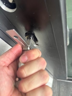 Lockout - Professional door unlocking performed using specialized locksmith tools. The door was opened safely without causing any damage to the lock or door.
The second photo shows the kind of damage that can happen when someone tries to force the door open on their own — in many cases, repairs end up costing more than calling a locksmith.
