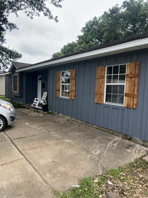 Exterior paint - Siding repairs, shutters built & stained, exterior 2 color paint, exterior door install. Exterior paint - Siding repairs, shutters built & stained, exterior 2 color paint, exterior door install.