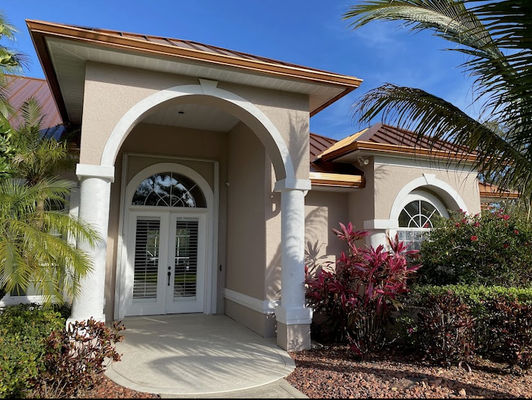 Coppertone Project - Our client recently had a copper tone colored roof installed and wanted to track down the specific color to match his new roof. He mentioned several companies that had previously quoted him did not offer this color. We took matters in to our own hands. After contacting several of our vendors we were able to find the perfect match! This installation came out absolutely stunning and the homeowner was extremely happy with the outcome. Coppertone Project - Our client recently had a copper tone colored roof installed and wanted to track down the specific color to match his new roof. He mentioned several companies that had previously quoted him did not offer this color. We took matters in to our own hands. After contacting several of our vendors we were able to find the perfect match! This installation came out absolutely stunning and the homeowner was extremely happy with the outcome.