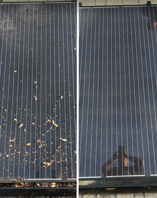 Solar Cleaning - The 'before' picture might resonate with many - a solar panel array clouded by dust, pollen, bird droppings, and other environmental pollutants. These unwelcome layers block sunlight and dramatically reduce your solar panels' efficiency, robbing you of the full benefits of your green energy source. Solar Cleaning - The 'before' picture might resonate with many - a solar panel array clouded by dust, pollen, bird droppings, and other environmental pollutants. These unwelcome layers block sunlight and dramatically reduce your solar panels' efficiency, robbing you of the full benefits of your green energy source.