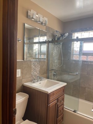 Bathroom Remodel - The client had a vision in their head and I made that vision into a reality, they wanted to focus on patterns and colors and that is what I gave them Bathroom Remodel - The client had a vision in their head and I made that vision into a reality, they wanted to focus on patterns and colors and that is what I gave them