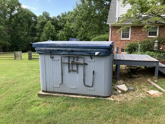 Huge swim spa removal - Customer bought the home with this huge broken eye sore. we were able to come out provide them with a free, no obligation estimate and got started working right away. We cut it into multiple pieces in order to move it to the trailer. We were able to disassemble & load this fully clean up and have everything done in less than two hours!!  Huge swim spa removal - Customer bought the home with this huge broken eye sore. we were able to come out provide them with a free, no obligation estimate and got started working right away. We cut it into multiple pieces in order to move it to the trailer. We were able to disassemble & load this fully clean up and have everything done in less than two hours!! 