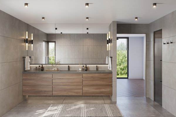 Minimal Earth Elegance - Minimal Earth Elegance is a modern European-inspired project currently in the design phase, focused on creating a calm, refined atmosphere through thoughtful material choices and clean lines. The palette combines soft grays, warm beige tones, and natural walnut wood to achieve a sense of quiet sophistication. The kitchen and primary bathroom are designed with a balance of smooth surfaces and organic warmth, pairing subtle contrasts with a minimalist approach. This concept blends elevated simplicity with natural texture, resulting in a home that feels timeless, grounded, and effortlessly modern.