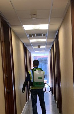 Electrostatic Sanitizing (COVID-19) - In addition to disinfecting surfaces manually, we also provide electrostatic backpack sanitizing services for offices, businesses, warehouses, construction worksites, among other commercial locations. Call us to learn more!