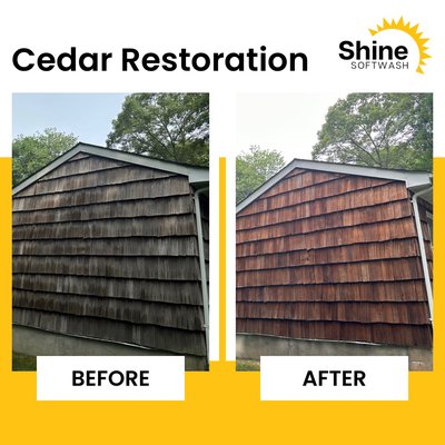 Cedar Siding Cleaning - Our Cedar Cleaning Services is one of our personal specialities!
These pictures showcase some of our recent cedar cleaning jobs (2), these shingles are nearly 50 years old and hadn’t been cleaned in years!
We take a detailed, and delicate approach to each cedar cleaning with a focus on the BEST RESULTS without ANY damage. This mentality is how we determine the best approach to tackle each project.
Reach out to learn more! Cedar Siding Cleaning - Our Cedar Cleaning Services is one of our personal specialities!
These pictures showcase some of our recent cedar cleaning jobs (2), these shingles are nearly 50 years old and hadn’t been cleaned in years!
We take a detailed, and delicate approach to each cedar cleaning with a focus on the BEST RESULTS without ANY damage. This mentality is how we determine the best approach to tackle each project.
Reach out to learn more!
