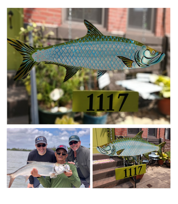 Father's Day Tarpon - This hand-cut sign was a Father's Day gift that couldn't have been more perfect, a copy of "the tarpon Dad caught on their last boating trip". This trophy-fish is one of a kind and will be hanging for a long time outside his home. Father's Day Tarpon - This hand-cut sign was a Father's Day gift that couldn't have been more perfect, a copy of "the tarpon Dad caught on their last boating trip". This trophy-fish is one of a kind and will be hanging for a long time outside his home.