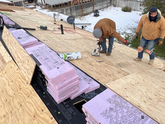 Reroof in January 2025 - It was crazy to think we got snow this year, but it was still warm enough to do some work on those rare 50 degree days! Truly, it was perfect, because the ambient temperature of the air plus the sunshine made the roof a whopping 80 degrees, such a treat! Reroof in January 2025 - It was crazy to think we got snow this year, but it was still warm enough to do some work on those rare 50 degree days! Truly, it was perfect, because the ambient temperature of the air plus the sunshine made the roof a whopping 80 degrees, such a treat!