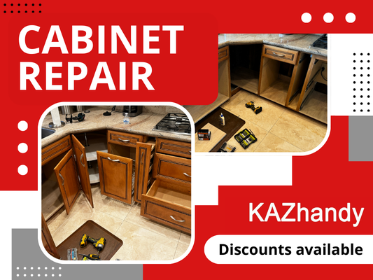 Cabinet repair - At Kaz Handy, we offer expert cabinet repair services to restore the functionality and aesthetic of your cabinets. Whether dealing with broken hinges, cracked doors, or sticking drawers, our skilled team can handle all types of cabinet issues. We specialize in repairing structural damage, replacing hardware, and refinishing surfaces to bring your cabinets back to life. If your cabinets have cosmetic wear, we provide solutions like scratch removal and custom color matching to refresh their appearance. At Kaz Handy, we focus on delivering quality repairs with attention to detail, ensuring your cabinets are both beautiful and functional. Our reliable service and commitment to excellence mean you can trust us to care for your cabinetry needs. Let us help you extend the life of your cabinets and enhance the overall look of your home. Cabinet repair - At Kaz Handy, we offer expert cabinet repair services to restore the functionality and aesthetic of your cabinets. Whether dealing with broken hinges, cracked doors, or sticking drawers, our skilled team can handle all types of cabinet issues. We specialize in repairing structural damage, replacing hardware, and refinishing surfaces to bring your cabinets back to life. If your cabinets have cosmetic wear, we provide solutions like scratch removal and custom color matching to refresh their appearance. At Kaz Handy, we focus on delivering quality repairs with attention to detail, ensuring your cabinets are both beautiful and functional. Our reliable service and commitment to excellence mean you can trust us to care for your cabinetry needs. Let us help you extend the life of your cabinets and enhance the overall look of your home.