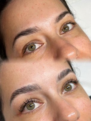 Korean Lash Lift + Tint - Our Korean Lash Lift + Tint enhances your natural lashes with a gentle, customized lifting technique that creates a beautifully lifted, eye-opening effect while prioritizing lash health. We finish the service with a rich black tint to add depth and definition, giving the appearance of darker, fuller lashes without mascara. Enjoy effortlessly lifted, low-maintenance lashes that last for weeks.