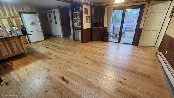 Custom Prefinished natural red oak flooring. - We ripped out the old carpet and linoleum and Installed new custom 8in common red oak flooring. Custom Prefinished natural red oak flooring. - We ripped out the old carpet and linoleum and Installed new custom 8in common red oak flooring.