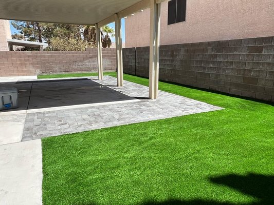 Backyard Renovation - This remodel was for a customer with dogs that needed a place to play, and his children to have a backyard for activities. We leveled the entire yard and installed a paver patio extension, and artificial turf. Backyard Renovation - This remodel was for a customer with dogs that needed a place to play, and his children to have a backyard for activities. We leveled the entire yard and installed a paver patio extension, and artificial turf.