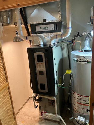 Res Install 2024 - We replaced the customer's existing gas furnace and air conditioner with a Trane variable speed gas furnace, air conditioner, coil, thermostat, media filter, and surge protector.