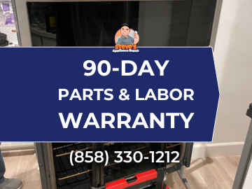 90-Day Parts & Labor Warranty - We back our work with a 90-day parts and labor warranty, guaranteeing your appliance continues to run smoothly after the repair. 90-Day Parts & Labor Warranty - We back our work with a 90-day parts and labor warranty, guaranteeing your appliance continues to run smoothly after the repair.
