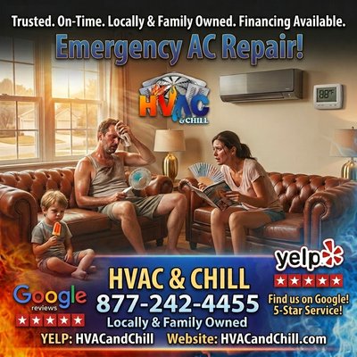 ON-TIME. TRUSTED. FAMILY OWNED 877-242-4455 - HVAC AND CHILL — RIVERSIDE'S MOST TRUSTED NAME IN COMFORT
When It's 105 Degrees Outside, You Need Someone You Can Actually Count On.
---
Not a national chain. Not a call center. Not a company that sends whoever is available.
HVAC and Chill is Riverside's family-owned, locally rooted HVAC company — and we have been keeping Riverside County families comfortable for over two decades. We know your streets, your neighborhoods, your climate, and exactly what your system needs to survive a Riverside summer. When you call us, you reach us. When we schedule, we show up. When we quote, that is the price.
---
WHY RIVERSIDE COUNTY CHOOSES HVAC AND CHILL
- Over 20 Years Serving Riverside County — We were here before the competition and we will be here after.
- Family-Owned and Community-Rooted — You will see our vans in your neighborhood because we live here too.
- California State Licensed, Bonded, and Insured — License #1104540, verified active through the CSLB. No shortcuts. No risk to you.
- We Show Up On Time, Every Time — Consistent five-star reviews confirm we treat your time like our own.
- We Never Upsell — We provide fast and efficient repairs, installations, and maintenance and we never try to upsell you on services you do not need. That is our promise on every single call.
- Free Estimates and Transparent Pricing — Know your costs before any work begins. No hidden fees. No inflated quotes. No surprises.
- Financing Available — Comfort should not wait for a perfect financial moment. Ask us about flexible financing options.
- Yelp Guaranteed and Verified Licensed — Because your peace of mind is not negotiable.
---
FULL-SERVICE HVAC — ONE CALL HANDLES EVERYTHING
- ✔ Air Conditioning Installation and Replacement
- ✔ AC Repair and Emergency Service
- ✔ Heating System Installation and Repair
- ✔ Furnace Installation, Repair, and Maintenance
- ✔ Heat Pump Services
- ✔ Ductwork Installation & Repair
- ✔ Indoor Air Quality Solutions — Purifiers, Humidifiers, Ventilation
- ✔ Smart Thermostat Installation and Upgrades
- ✔ Preventive Maintenance Programs
- ✔ Residential and Commercial Properties
One company. Every season. Every system. Every time.
---
WHAT RIVERSIDE COUNTY CUSTOMERS ARE SAYING
"Fantastic experience with Chris from HVAC and Chill. Will be recommending to anyone with HVAC and AC needs."
"Very professional, fair pricing, and honest service. Our HVAC system stopped working suddenly — they came through."
"I recommend HVAC and Chill and will reach out to them when I need HVAC services."
Five-star rated. Yelp Guaranteed. Google Five-star rated.
---
BUILT FOR RIVERSIDE — BY PEOPLE WHO LIVE HERE
Riverside summers are brutal. Triple-digit heat is not a season — it is a way of life. Your HVAC system carries a heavier load here than virtually anywhere else in Southern California and it cannot afford to fail when you need it most. We have spent over twenty years understanding exactly what Riverside heat does to your equipment, how to maximize energy efficiency when temperatures climb, and how to keep your system running reliably through every brutal July and every surprisingly cold January night.
We are not a company that flies in technicians from somewhere else and moves on. We are your neighbors. Our trucks are in your community. Our team supports local businesses. Our work is in the homes of your friends, your family, and the people you see every day. Every job we complete is a reflection of what we stand for — because in a county this size, reputation is everything and ours has been built over twenty years of showing up, doing the work right, and standing behind it.
---
DO NOT WAIT UNTIL YOUR SYSTEM FAILS
Riverside temperatures do not negotiate. Neither should your comfort. Whether you need an emergency repair today, a system replacement before the next heat wave, or a maintenance tune-up that keeps your equipment running efficiently for years — HVAC and Chill is the call that ends the search.
---
📞 CALL NOW: 877-242-4455
(877) 24-CHILL
Free Estimate. Honest Pricing. Financing Available.
On Time. Every Time. Guaranteed.
Proudly Serving Riverside County
California CSLB License #1104540 — Active and Verified
Licensed • Bonded • Insured • Family-Owned • 20+ Years Strong
---
Your comfort is not a luxury. It is a necessity. And it deserves a company that treats it that way.
HVAC and Chill. Riverside County's home for trusted comfort — for over twenty years and counting. ON-TIME. TRUSTED. FAMILY OWNED 877-242-4455 - HVAC AND CHILL — RIVERSIDE'S MOST TRUSTED NAME IN COMFORT
When It's 105 Degrees Outside, You Need Someone You Can Actually Count On.
---
Not a national chain. Not a call center. Not a company that sends whoever is available.
HVAC and Chill is Riverside's family-owned, locally rooted HVAC company — and we have been keeping Riverside County families comfortable for over two decades. We know your streets, your neighborhoods, your climate, and exactly what your system needs to survive a Riverside summer. When you call us, you reach us. When we schedule, we show up. When we quote, that is the price.
---
WHY RIVERSIDE COUNTY CHOOSES HVAC AND CHILL
- Over 20 Years Serving Riverside County — We were here before the competition and we will be here after.
- Family-Owned and Community-Rooted — You will see our vans in your neighborhood because we live here too.
- California State Licensed, Bonded, and Insured — License #1104540, verified active through the CSLB. No shortcuts. No risk to you.
- We Show Up On Time, Every Time — Consistent five-star reviews confirm we treat your time like our own.
- We Never Upsell — We provide fast and efficient repairs, installations, and maintenance and we never try to upsell you on services you do not need. That is our promise on every single call.
- Free Estimates and Transparent Pricing — Know your costs before any work begins. No hidden fees. No inflated quotes. No surprises.
- Financing Available — Comfort should not wait for a perfect financial moment. Ask us about flexible financing options.
- Yelp Guaranteed and Verified Licensed — Because your peace of mind is not negotiable.
---
FULL-SERVICE HVAC — ONE CALL HANDLES EVERYTHING
- ✔ Air Conditioning Installation and Replacement
- ✔ AC Repair and Emergency Service
- ✔ Heating System Installation and Repair
- ✔ Furnace Installation, Repair, and Maintenance
- ✔ Heat Pump Services
- ✔ Ductwork Installation & Repair
- ✔ Indoor Air Quality Solutions — Purifiers, Humidifiers, Ventilation
- ✔ Smart Thermostat Installation and Upgrades
- ✔ Preventive Maintenance Programs
- ✔ Residential and Commercial Properties
One company. Every season. Every system. Every time.
---
WHAT RIVERSIDE COUNTY CUSTOMERS ARE SAYING
"Fantastic experience with Chris from HVAC and Chill. Will be recommending to anyone with HVAC and AC needs."
"Very professional, fair pricing, and honest service. Our HVAC system stopped working suddenly — they came through."
"I recommend HVAC and Chill and will reach out to them when I need HVAC services."
Five-star rated. Yelp Guaranteed. Google Five-star rated.
---
BUILT FOR RIVERSIDE — BY PEOPLE WHO LIVE HERE
Riverside summers are brutal. Triple-digit heat is not a season — it is a way of life. Your HVAC system carries a heavier load here than virtually anywhere else in Southern California and it cannot afford to fail when you need it most. We have spent over twenty years understanding exactly what Riverside heat does to your equipment, how to maximize energy efficiency when temperatures climb, and how to keep your system running reliably through every brutal July and every surprisingly cold January night.
We are not a company that flies in technicians from somewhere else and moves on. We are your neighbors. Our trucks are in your community. Our team supports local businesses. Our work is in the homes of your friends, your family, and the people you see every day. Every job we complete is a reflection of what we stand for — because in a county this size, reputation is everything and ours has been built over twenty years of showing up, doing the work right, and standing behind it.
---
DO NOT WAIT UNTIL YOUR SYSTEM FAILS
Riverside temperatures do not negotiate. Neither should your comfort. Whether you need an emergency repair today, a system replacement before the next heat wave, or a maintenance tune-up that keeps your equipment running efficiently for years — HVAC and Chill is the call that ends the search.
---
📞 CALL NOW: 877-242-4455
(877) 24-CHILL
Free Estimate. Honest Pricing. Financing Available.
On Time. Every Time. Guaranteed.
Proudly Serving Riverside County
California CSLB License #1104540 — Active and Verified
Licensed • Bonded • Insured • Family-Owned • 20+ Years Strong
---
Your comfort is not a luxury. It is a necessity. And it deserves a company that treats it that way.
HVAC and Chill. Riverside County's home for trusted comfort — for over twenty years and counting.